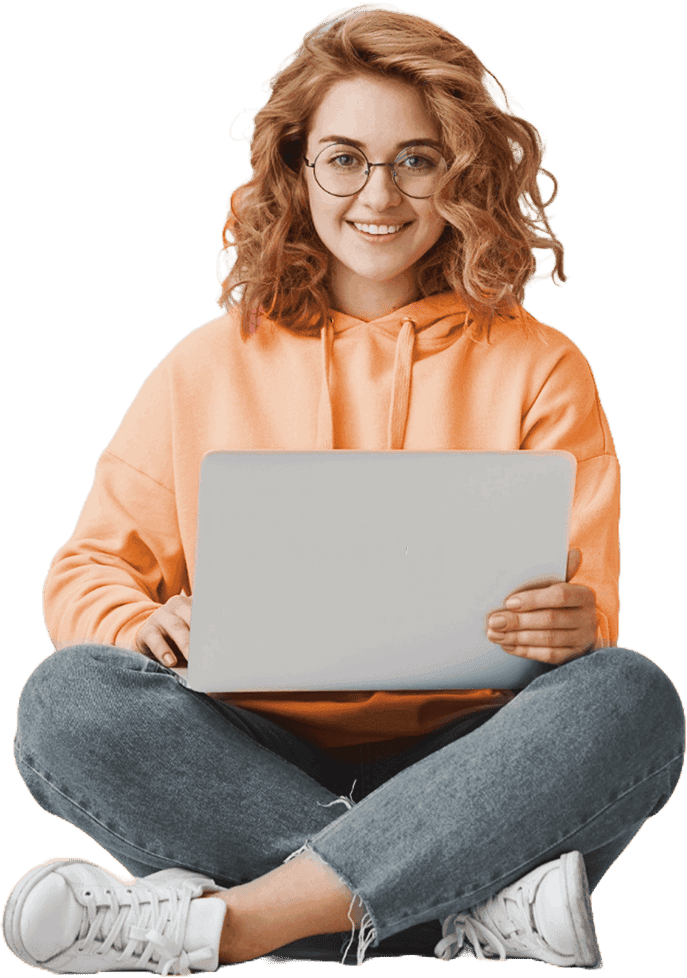 Happy client using laptop